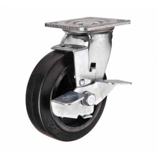 Большегрузное обрезиненное колесо поворотное с тормозом (302) 200 мм  SCdb80 